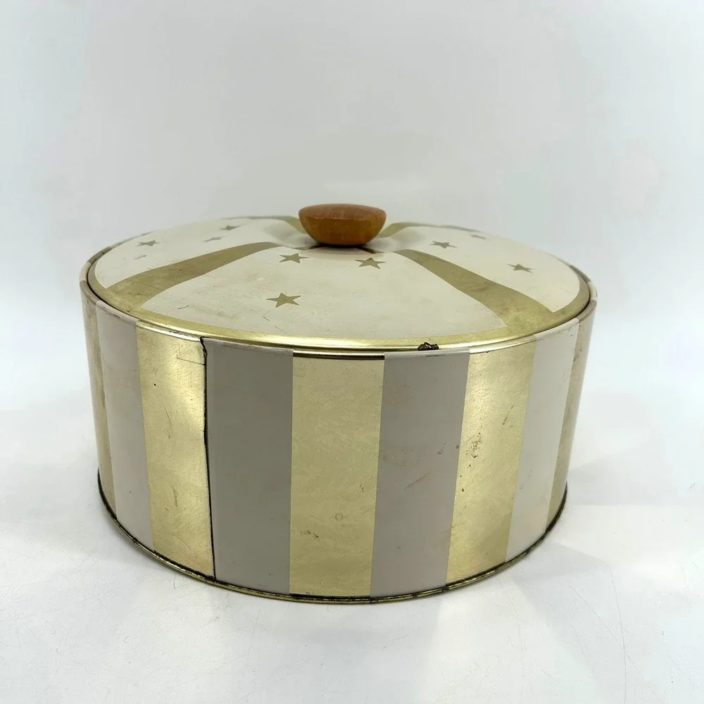 Vintage Guildcraft Gold & Cream Striped Metal Tin Bar Insulated Ice Bucket MCM